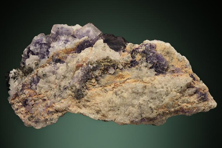 FLUORITE with PYRITE and TETRAHEDRITE on QUARTZ